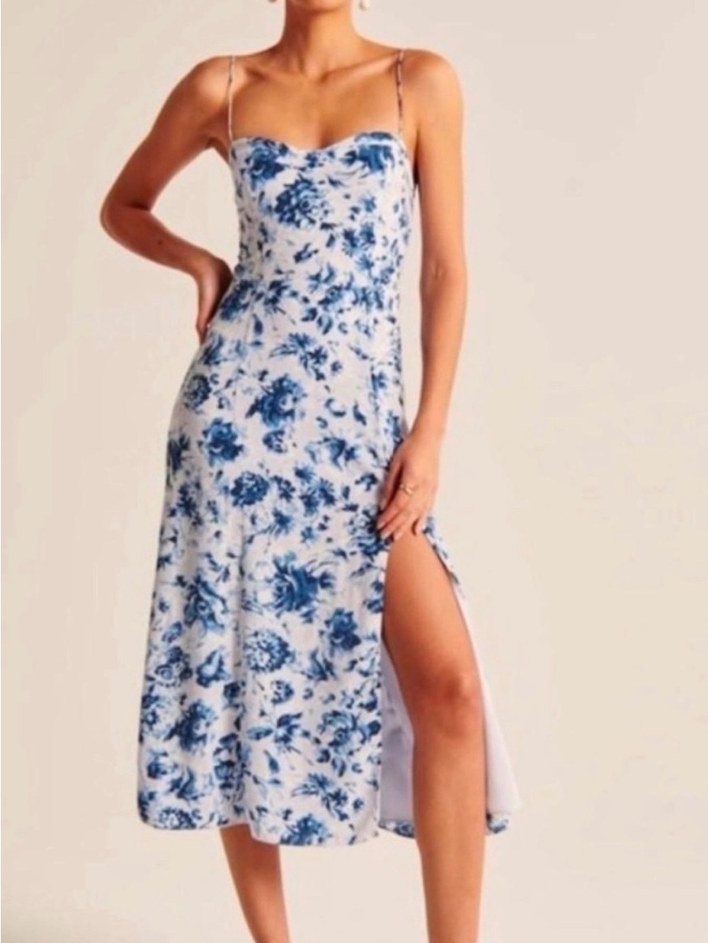 Abercrombie & Fitch White and Blue Floral Slip Midi Dress